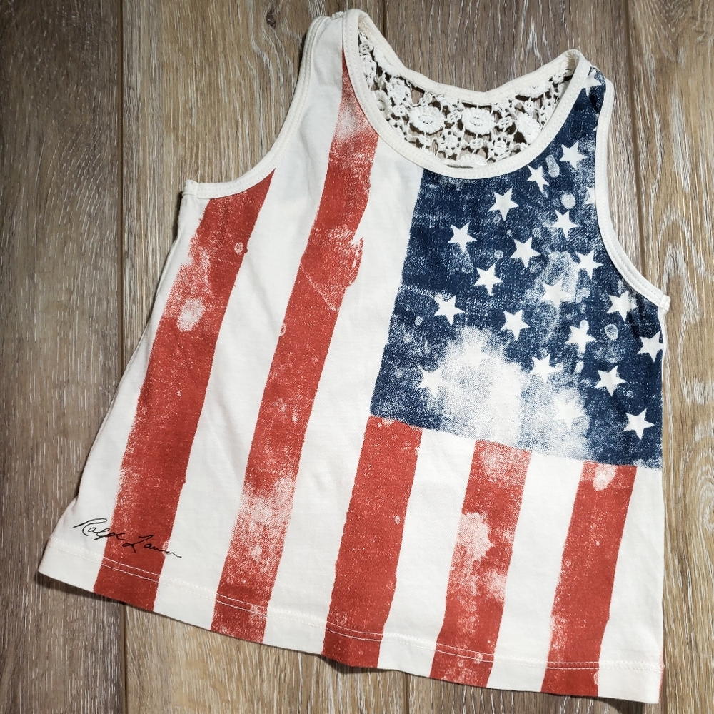 Ralph Lauren Kids Distressed Wash Tank Top Cream, Barn Red, Navy Size 2T